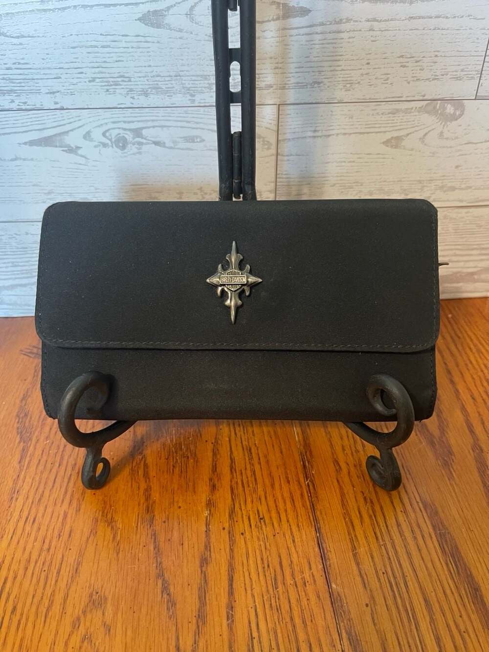 Harley-Davidson Black Nylon Tri-Fold Wallet with Gothic Cross Emblem